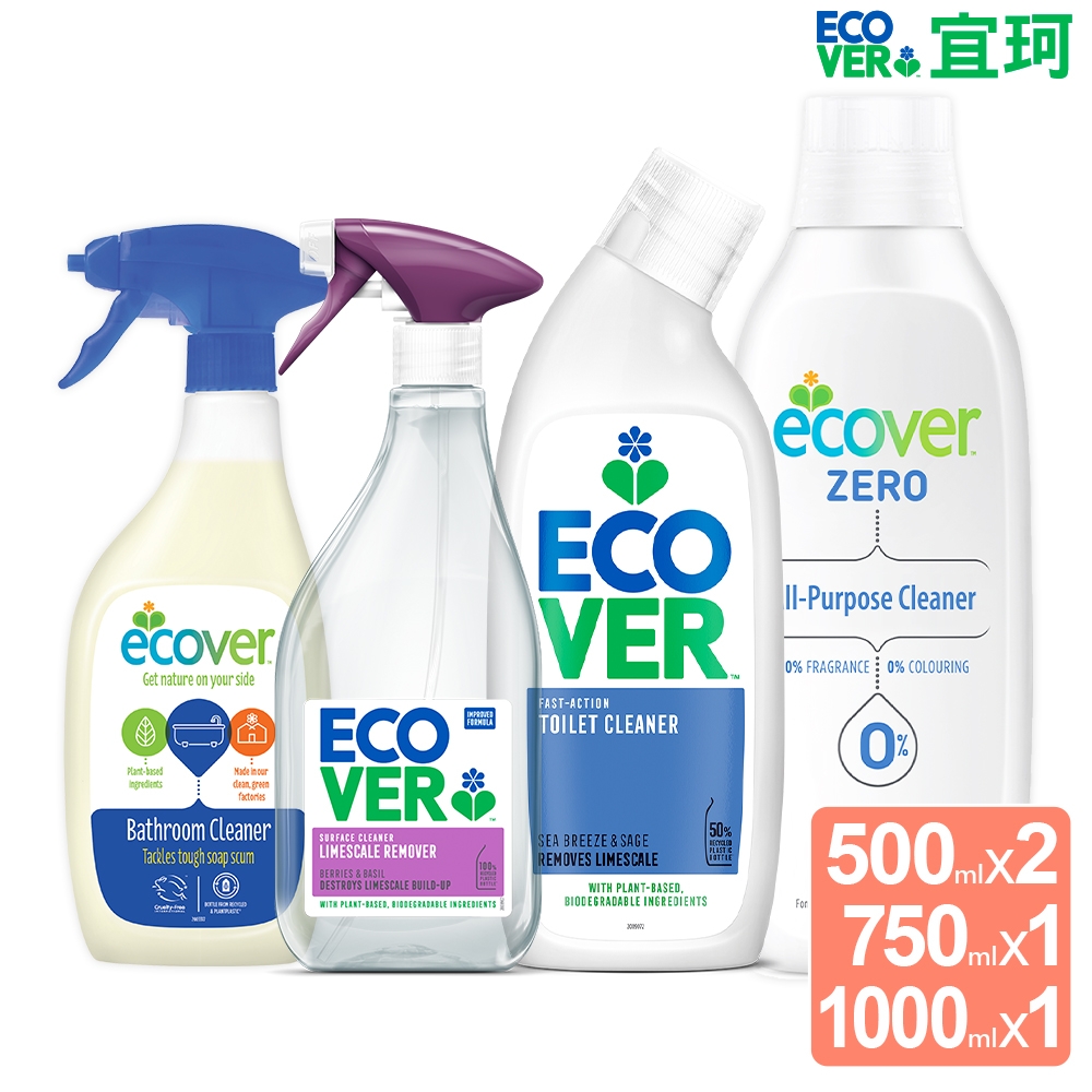 ECOVER宜珂 綠生態多功能浴廁4件組(浴廁 水垢 馬桶 多功能)