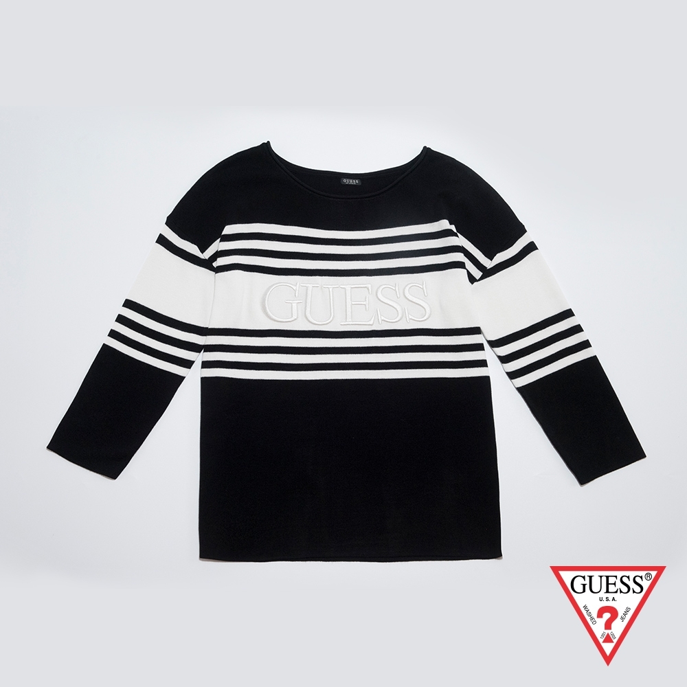 GUESS-女裝-條紋針織七分袖上衣-黑 原價1990