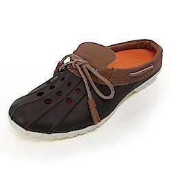 美國加州 PONIC&Co. CODY 防水輕量 洞洞半包式拖鞋 雨鞋 深咖啡 防水鞋 休閒鞋 懶人鞋 真皮流蘇 環保膠鞋