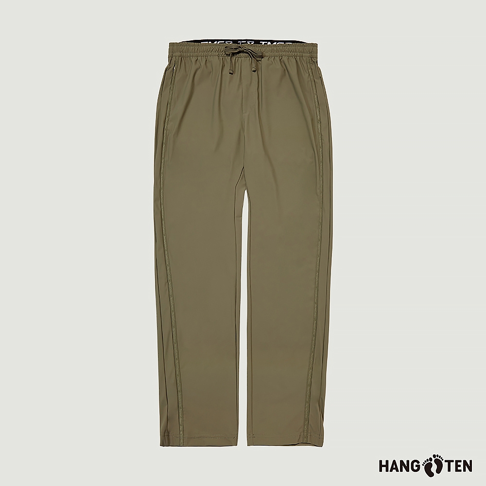 Hang Ten-男裝-恆溫多功能-TAPERED FIT冰絲涼感吸濕快乾側邊壓條錐形長褲-橄欖綠