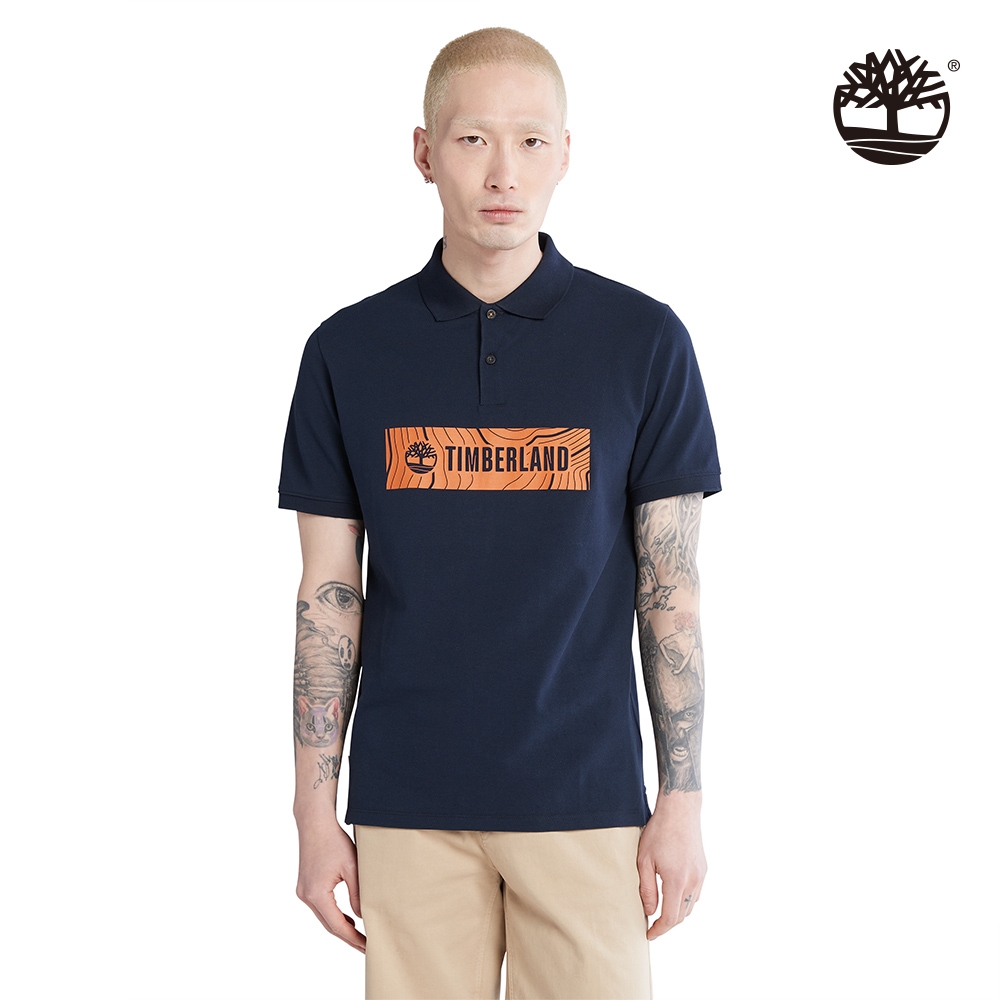 Timberland 男款深藍色等高線設計Logo圖案POLO衫|A5QWZ433 | 長袖POLO