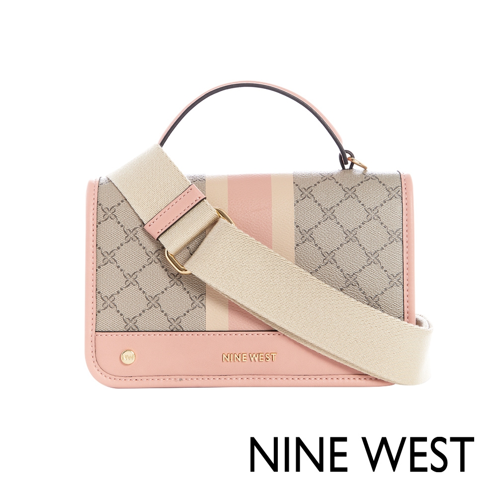 NINE WEST EMERY 經典LOGO直紋斜背包-拼接粉(125421)