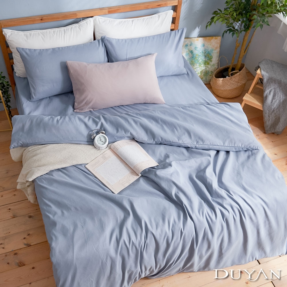 DUYAN竹漾-芬蘭撞色設計-雙人四件式舖棉兩用被床包組-愛麗絲藍 台灣製