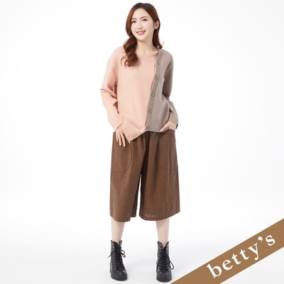 betty’s貝蒂思 腰鬆緊綁帶大口袋格子七分褲裙(駝色)