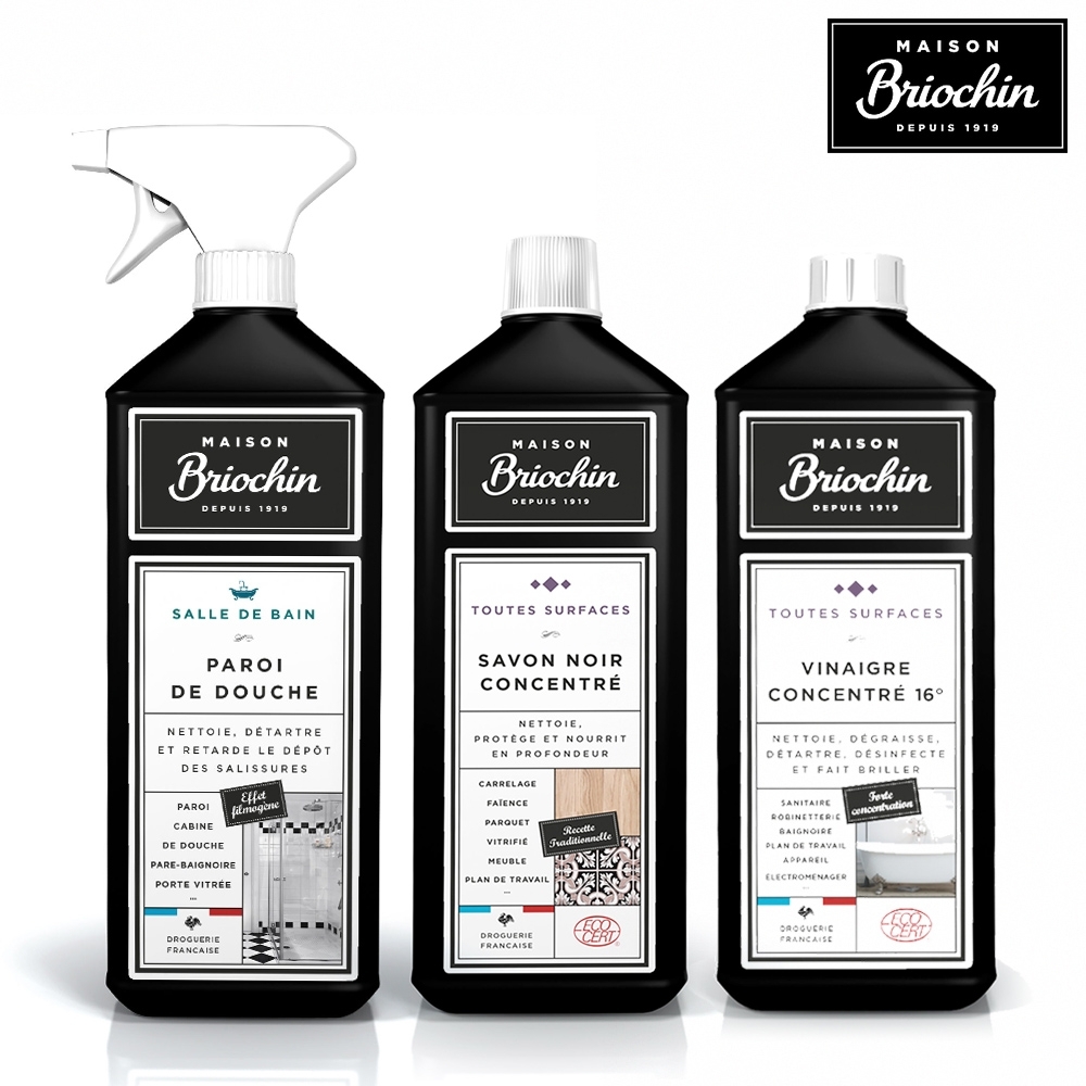 Maison Briochin 黑牌碧歐馨 完美純淨浴廁組-浴室專用清潔液+多效清潔醋+濃縮黑皂液