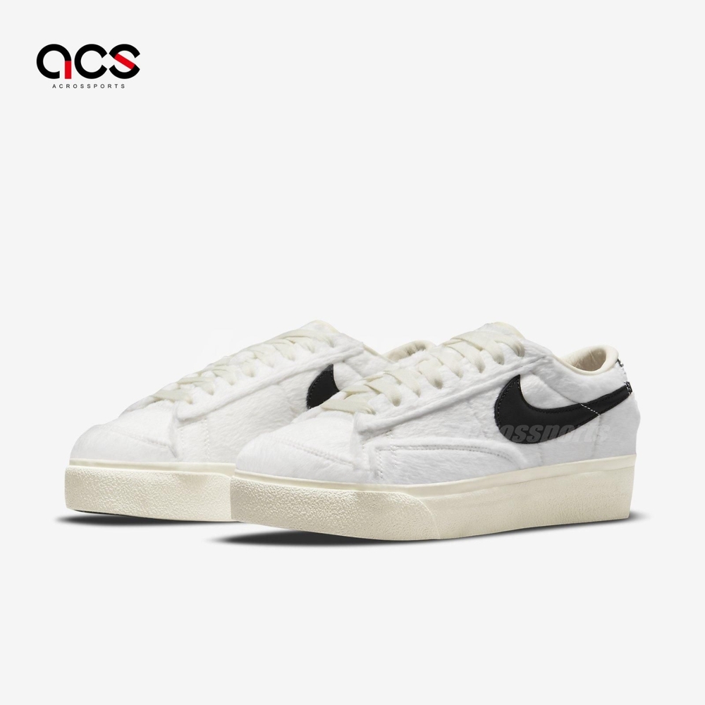 Nike 休閒鞋 Blazer Low Platform 女鞋 厚底 增高 毛料鞋面設計 鉚釘後跟 穿搭 白 DO2115-133