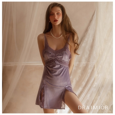性感睡衣 DRAIMIOR甜美蕾絲金絲絨吊帶睡裙。紫色 久慕雅黛
