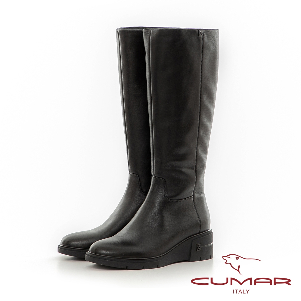 【CUMAR】楔型底歐系直筒長靴-黑色
