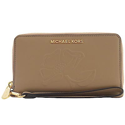 MICHAEL KORS NOUVEAU FLORAL立體花朵牛皮對開式手掛中夾(卡其)