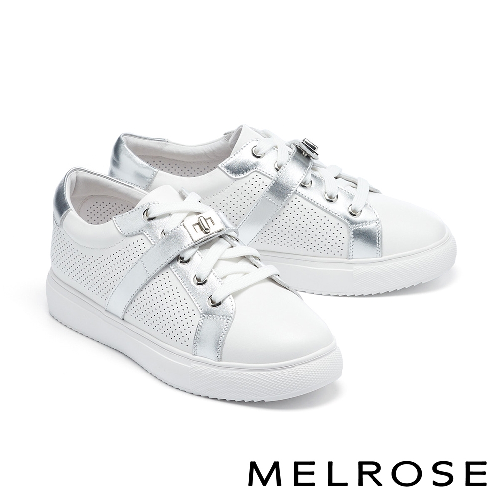 休閒鞋 MELROSE 簡約率性旋轉釦全真皮厚底休閒鞋－白