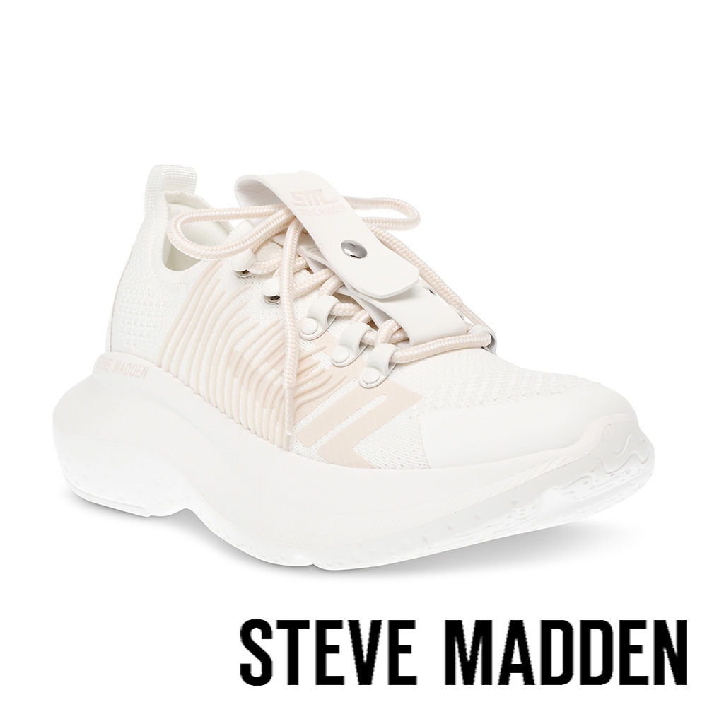 STEVE MADDEN-ELEVATE 1 綁帶厚底休閒鞋-白色