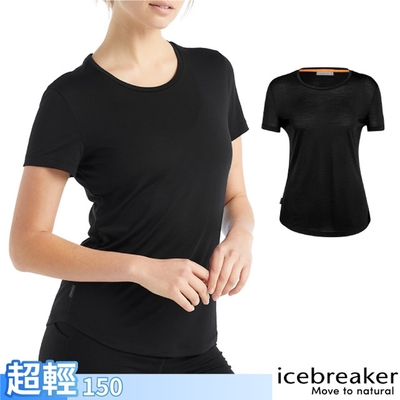 Icebreaker 女 美麗諾羊毛 Sphere II Cool-Lite 圓領短袖上衣.T恤_黑