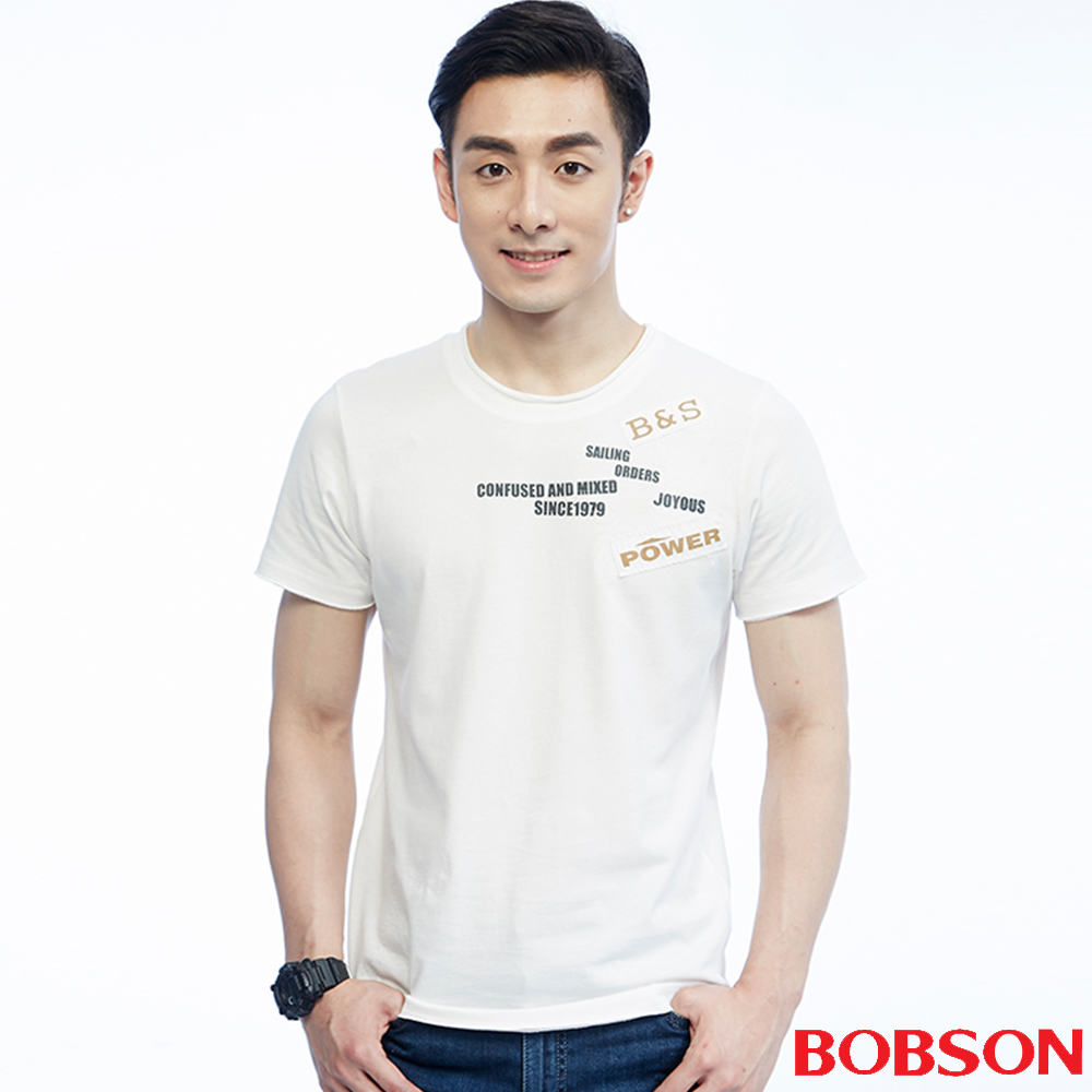 BOBSON  男款繡印字體上衣