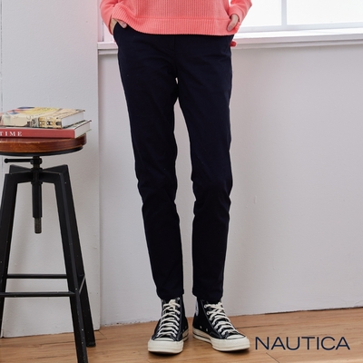 Nautica女裝 簡約修身素面彈性長褲-深藍