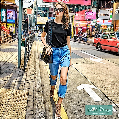 【LEAF DESIGN】歐美時尚100%純棉純色輕柔T恤-黑