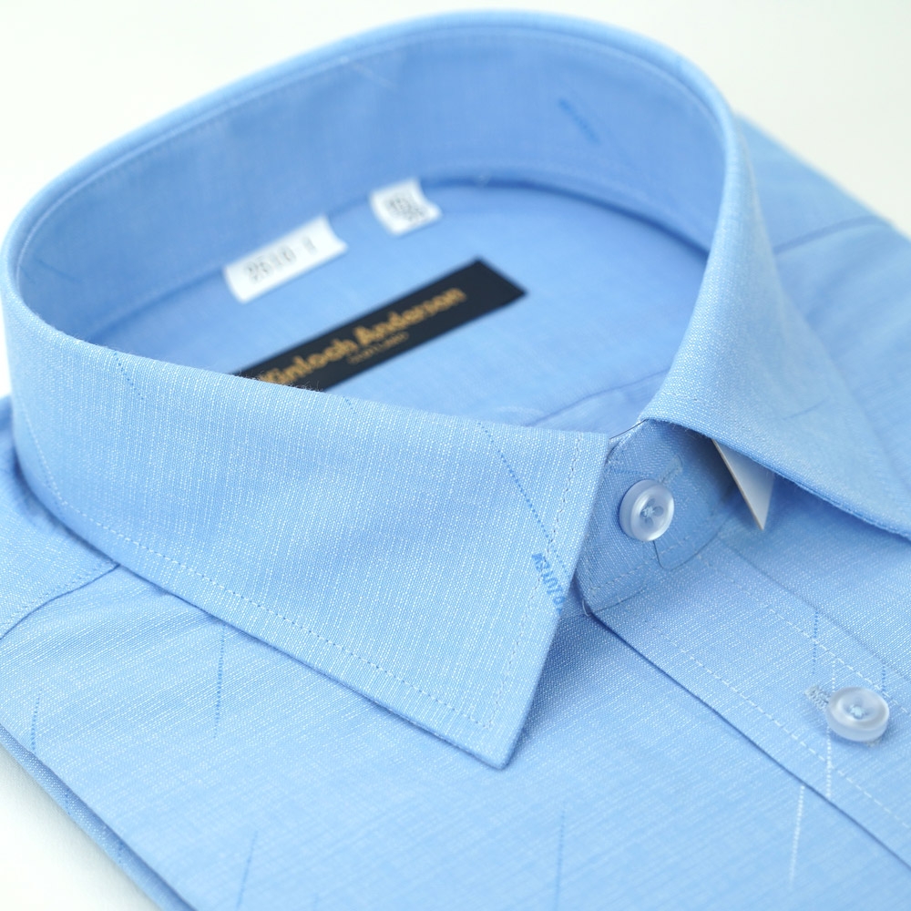 金安德森 藍色斜紋窄版短袖襯衫