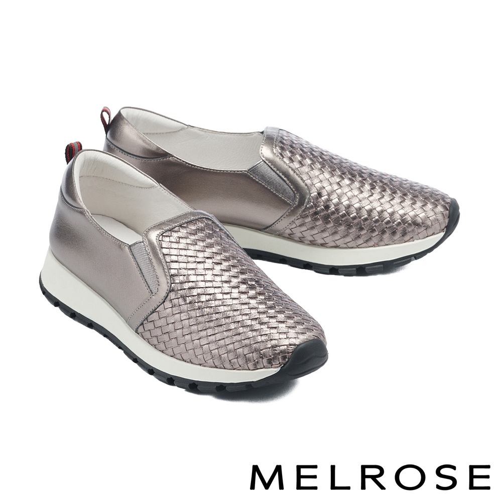 休閒鞋 MELROSE 日常百搭編織造型全真皮厚底休閒鞋－古銅