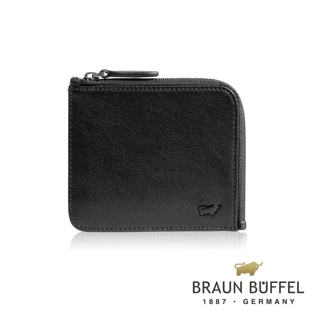 【BRAUN BUFFEL 德國小金牛】台灣總代理 提洛斯R 6卡L型拉鍊零錢包-黑色/BF335-R410-BK