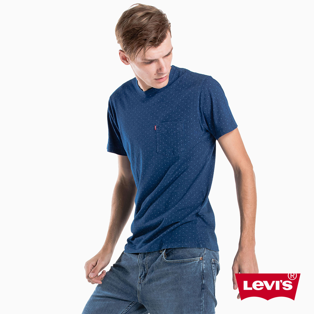 Levis T恤 男裝 字母印花 單口袋 藍色