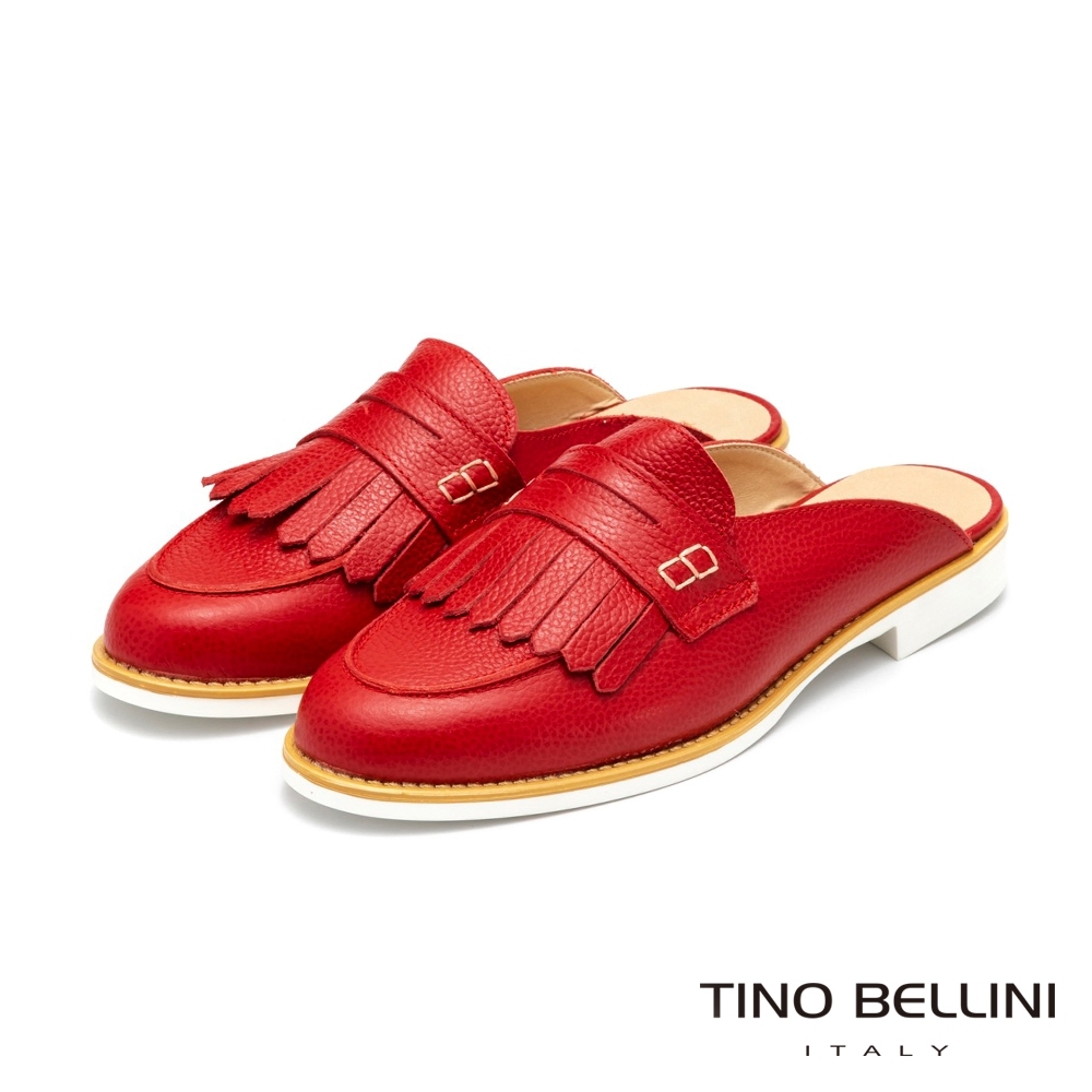 Tino Bellini義大利進口學院派流蘇穆勒鞋_紅