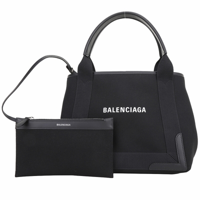 BALENCIAGA Navy Cabas S 字母帆布手提/肩背托特包(黑色/附萬用包)