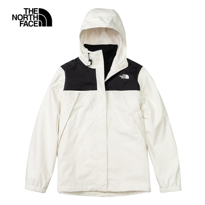 【The North Face 官方旗艦】北面女款米白色防水透氣連帽三合一外套｜7QW6ROU