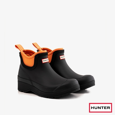HUNTER - 女鞋-PLAY潛水布拼接切爾西踝靴 - 黑色/陽光橘