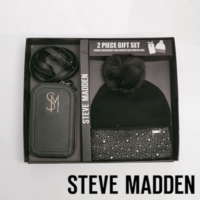 【限量禮盒組】STEVE MADDEN- 毛帽皮革小包二合一限量禮盒-黑色