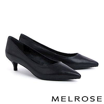 高跟鞋 MELROSE 簡約質感金色鉚釘羊皮尖頭高跟鞋－黑