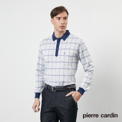 Pierre Cardin皮爾卡登 男款 格子刷毛長袖POLO衫-藍(5205280-35)