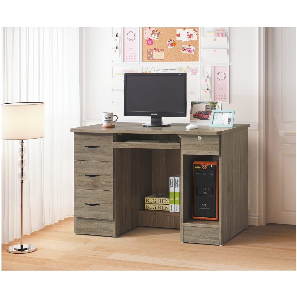 AS DESIGN雅司家具-麥爾斯4尺多功能灰橡電腦桌-120x60x78cm