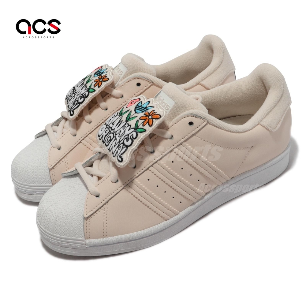 Adidas 休閒鞋 Superstar W 女鞋 米粉色 復古 貝殼頭 標語 貼布 花卉 愛迪達 GW0592