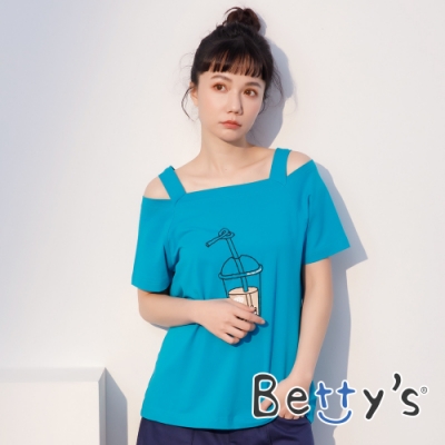 betty’s貝蒂思 方領肩帶印花上衣 (藍綠色)