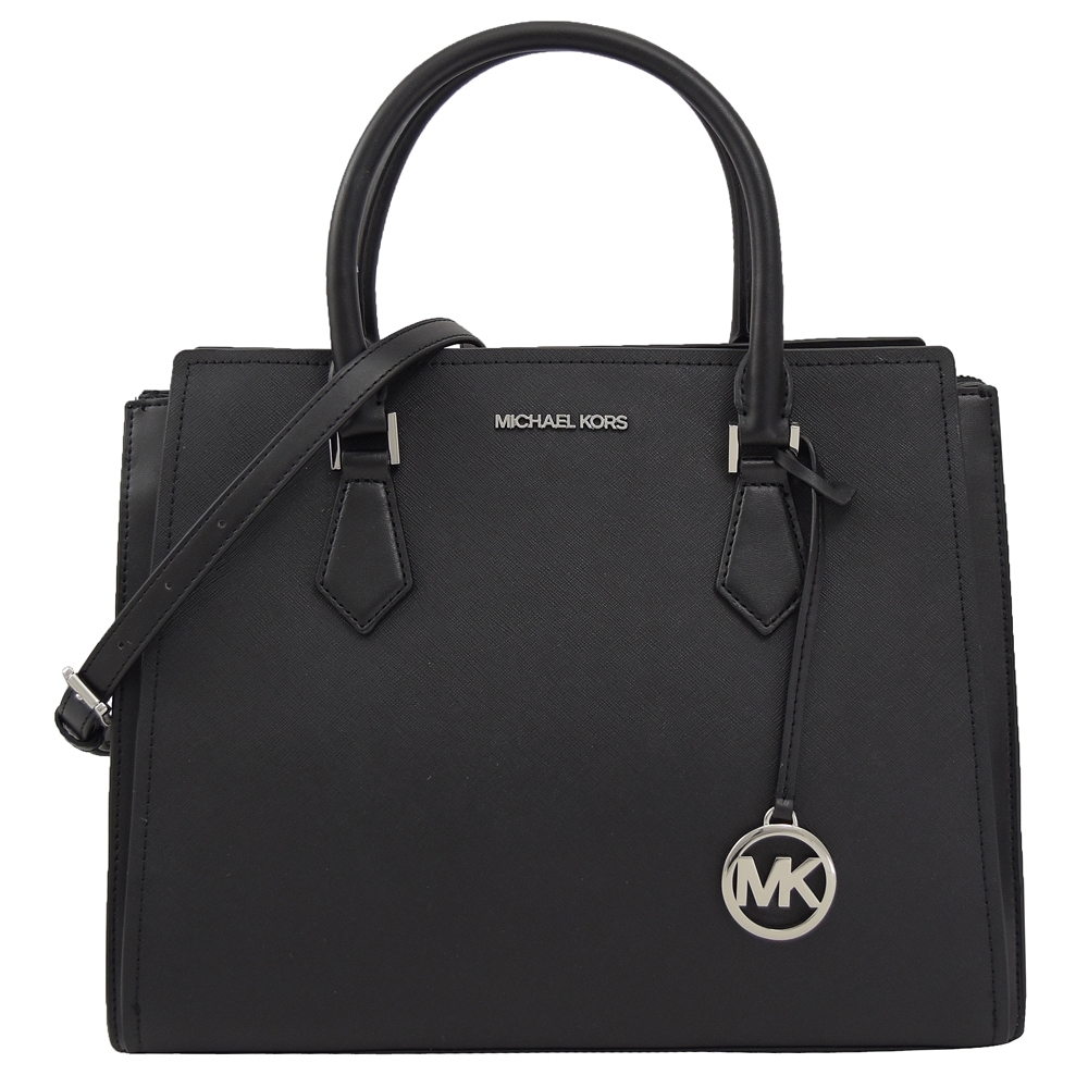 MICHAEL KORS HOPE經典LOGO三層兩用手提包(黑/銀LOGO-大)