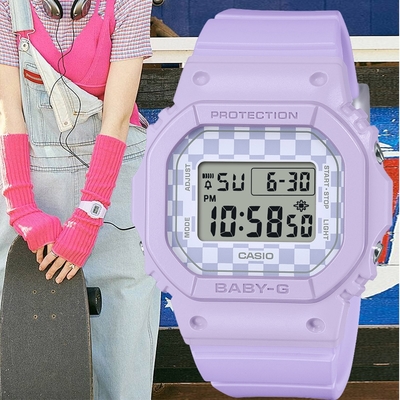 CASIO 卡西歐 BABY-G 滑板潮流 格子旗電子腕錶 禮物推薦 畢業禮物 42.1*37.9mm / BGD-565GS-6
