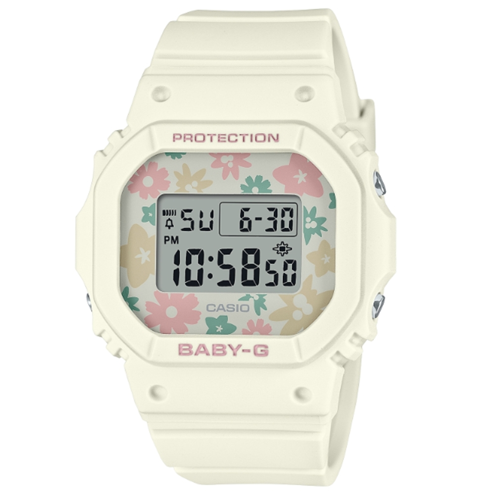 CASIO 卡西歐  BABY-G 迷人花卉 復古懷舊流行色彩經典電子錶 米白色 BGD-565RP-7_37.9mm