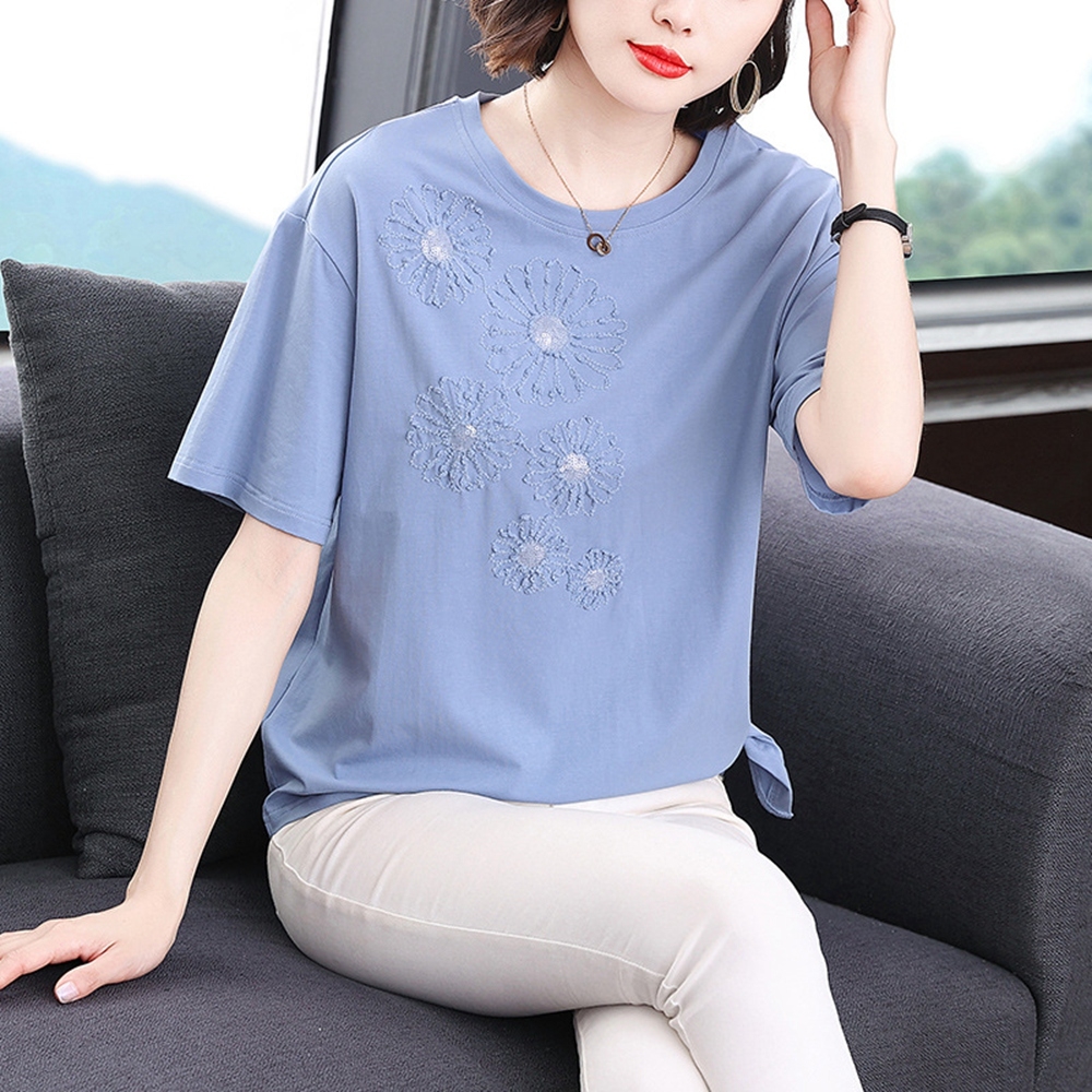 【Paiya 派亞】新款氣質大碼女士氣質遮肚純色圓領短袖T恤(M-4XL)