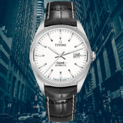 TITONI 梅花錶 宇宙系列 錢幣紋機械腕錶 878S-ST-606 藍 41mm