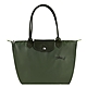 LONGCHAMP LE PLIAGE GREEN系列刺繡長把再生尼龍摺疊水餃包(中/森林綠) product thumbnail 1