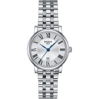 TISSOT 天梭 官方授權 Carson 羅馬石英女錶 送禮首選-銀/30mm T1222101103300