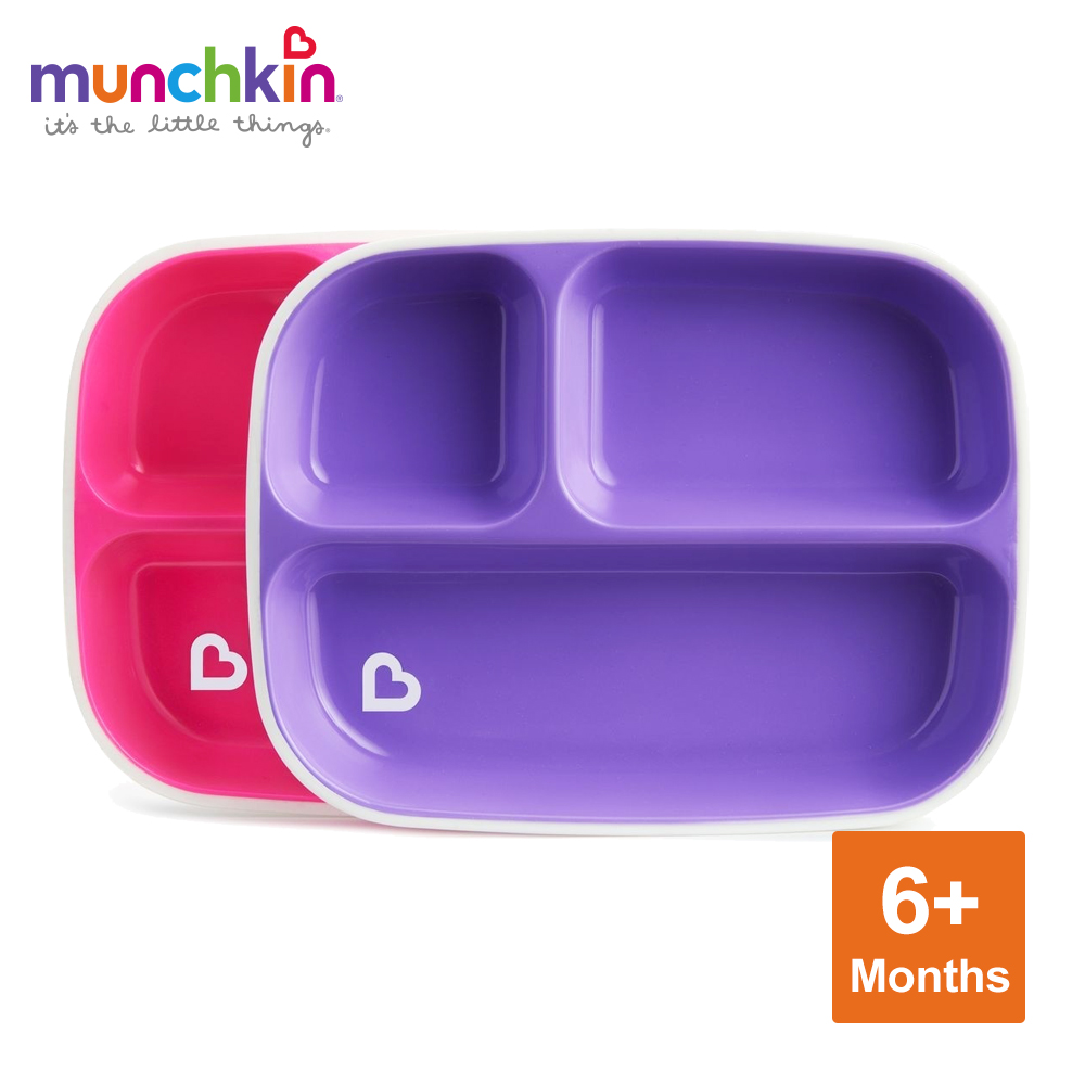 munchkin滿趣健-防滑三格餐盤2入(粉紫/綠藍)