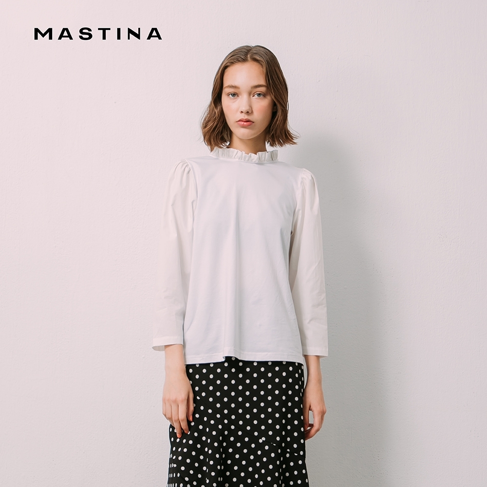 【MASTINA】荷葉立領拼接長袖-上衣 (二色/版型寬鬆)