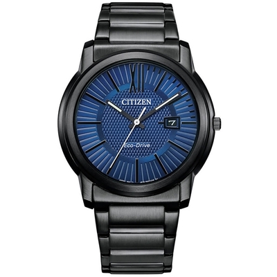 CITIZEN星辰PAIR光動能不鏽鋼日期顯示對錶 男款-極夜藍42mm(AW1217-83L)