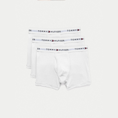 Tommy Hilfiger 舒適短版文字貼身四角內褲三件組-白色