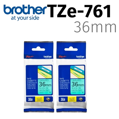 【2入組】brother 原廠護貝標籤帶 TZe-761 (綠底黑字 36mm)