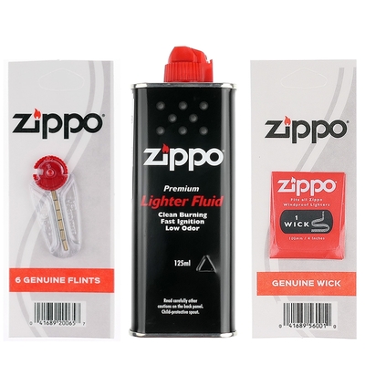 【zippo】3樣合購優惠組合(小罐補充油 打火石 棉芯)