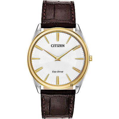 CITIZEN 星辰 Eco-Drive 光動能紳士薄型手錶-金圈x咖啡/38mm