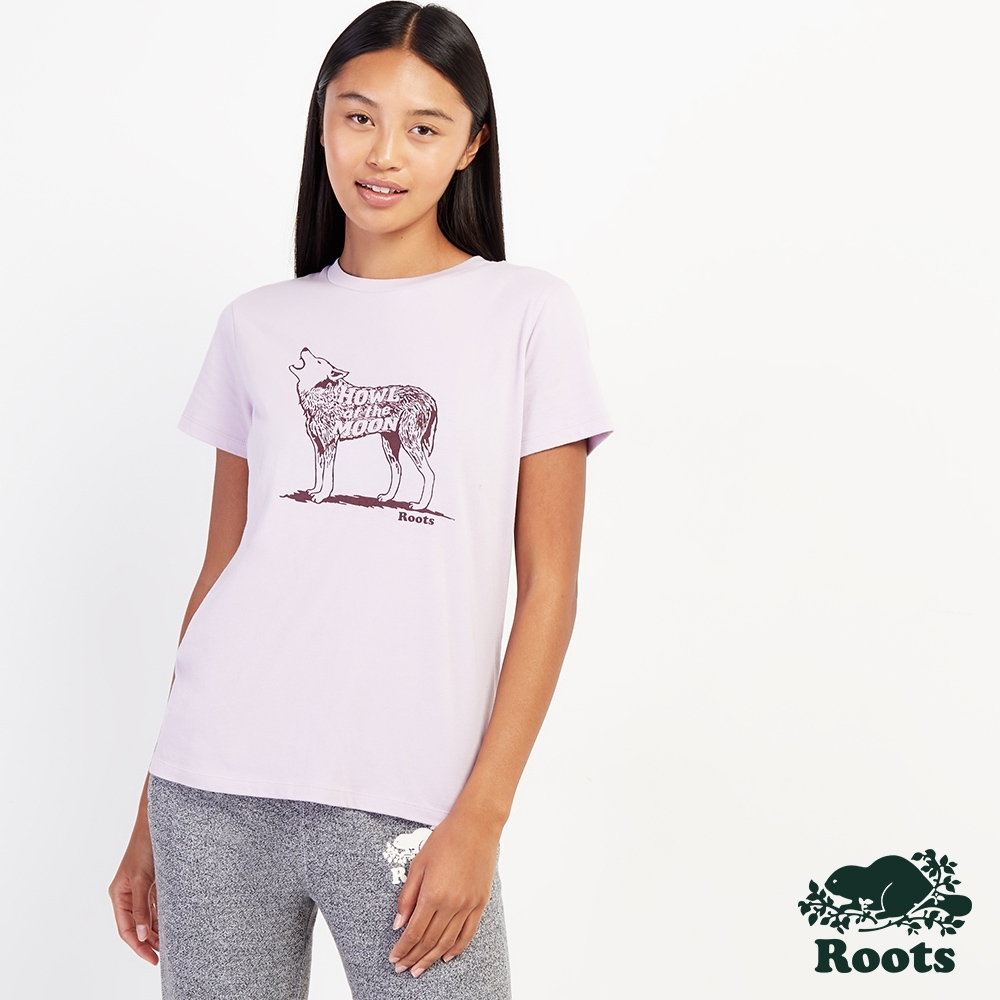 Roots女裝- 戶外元素短袖T恤-淺紫色