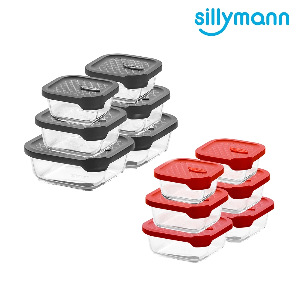 【韓國sillymann】正方型家庭六件組-100%鉑金矽膠微波烤箱輕量玻璃保鮮盒組