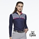 【Lynx Golf】女款吸汗速乾抗UV半身千鳥紋路印花長袖立領POLO衫-深藍色 product thumbnail 2